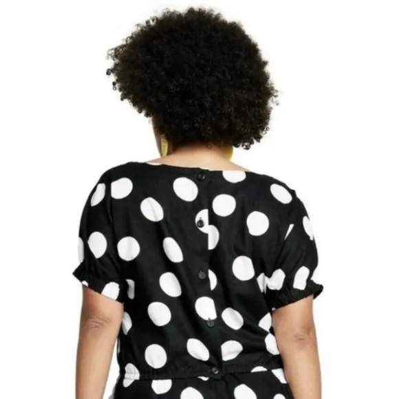 Tabitha Brown for Target Sz S Polka Dot Button-Back Top Black White Small Linen - Picture 2 of 8